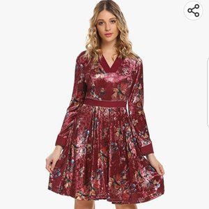 Geesenss Women's  V Neck Long Sleeve Skater Dress, Size -Medium, Colour-Multi